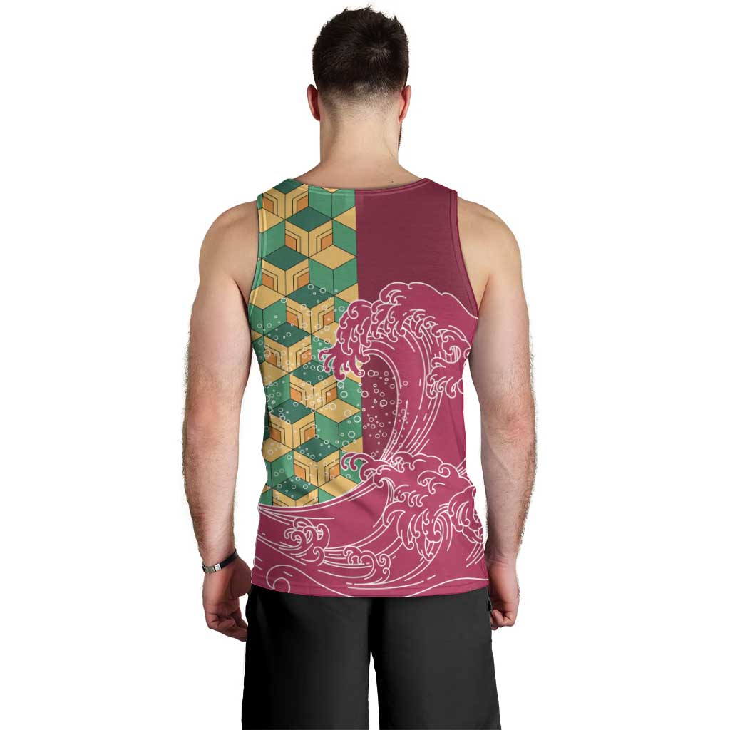 Japanese Bishamon-Kikkou Pattern Men Tank Top Water Pillar Silent River Flow - Polynesian Pride