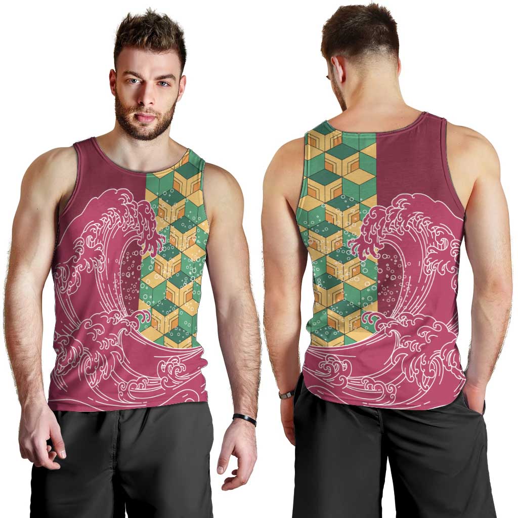 Japanese Bishamon-Kikkou Pattern Men Tank Top Water Pillar Silent River Flow - Polynesian Pride