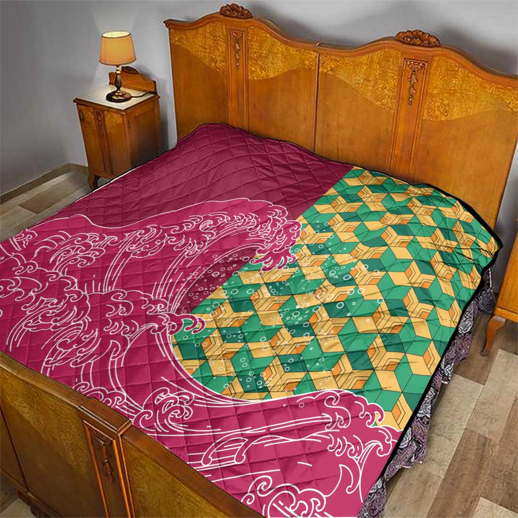 Japanese Bishamon-Kikkou Pattern Quilt Water Pillar Silent River Flow - Polynesian Pride