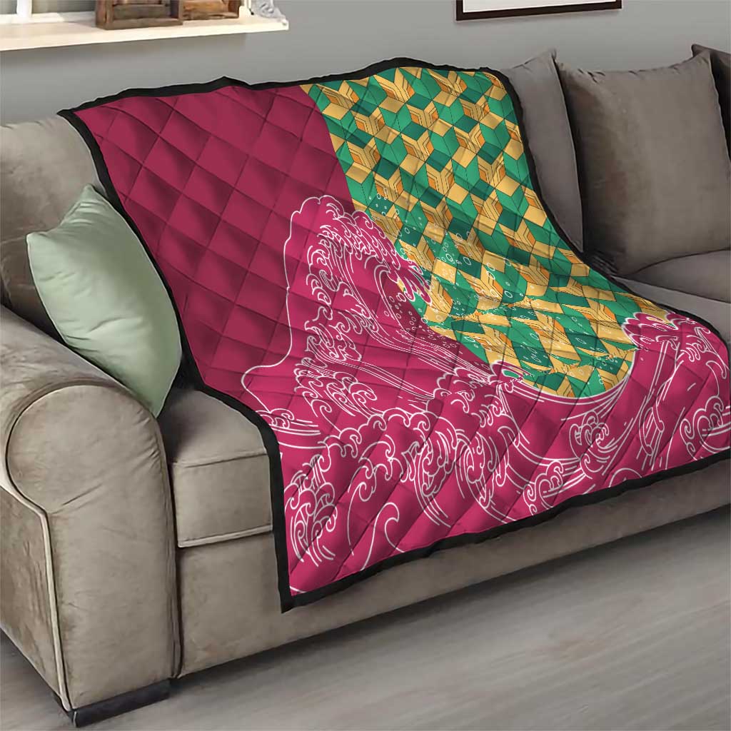 Japanese Bishamon-Kikkou Pattern Quilt Water Pillar Silent River Flow - Polynesian Pride