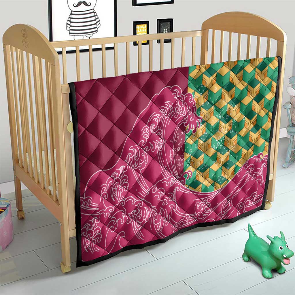 Japanese Bishamon-Kikkou Pattern Quilt Water Pillar Silent River Flow - Polynesian Pride