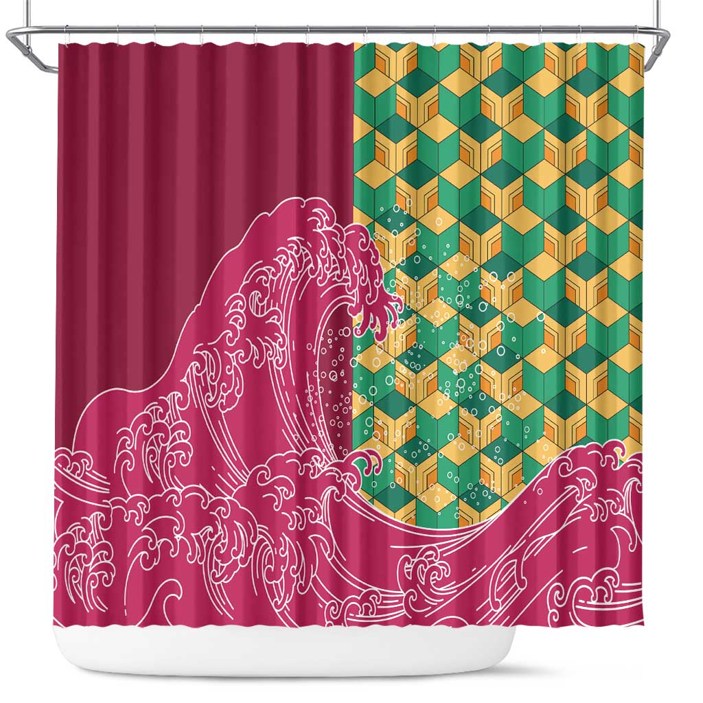 Japanese Bishamon-Kikkou Pattern Shower Curtain Water Pillar Silent River Flow - Polynesian Pride