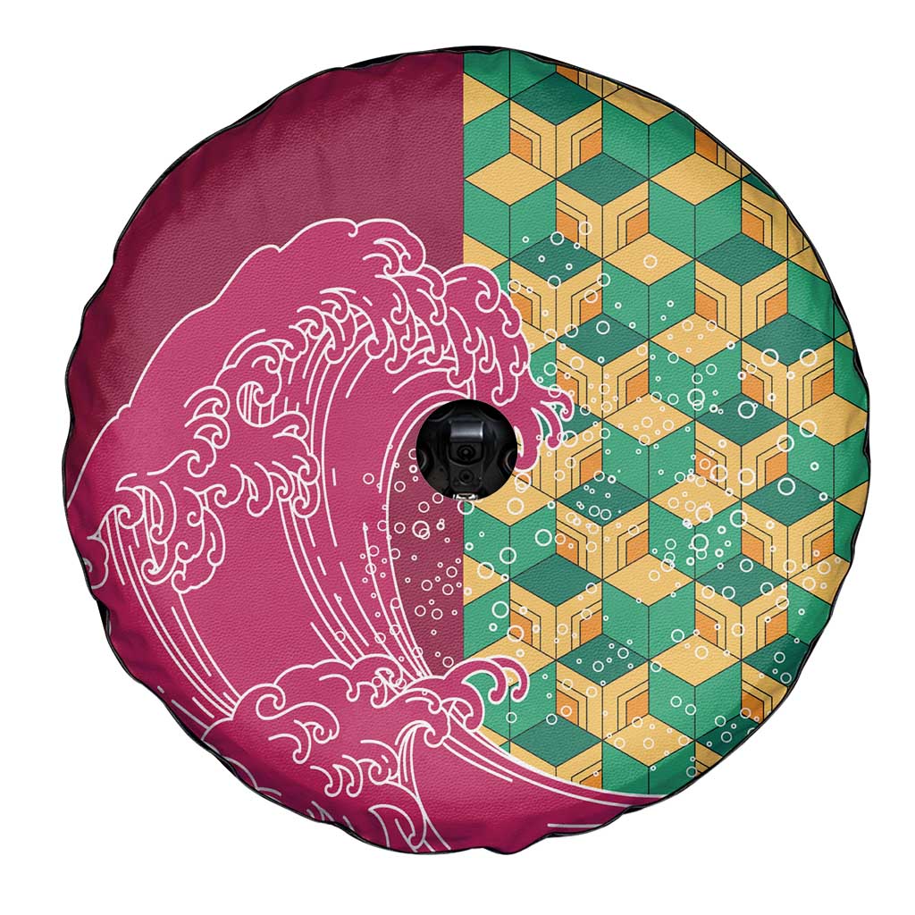 Japanese Bishamon-Kikkou Pattern Spare Tire Cover Water Pillar Silent River Flow - Polynesian Pride