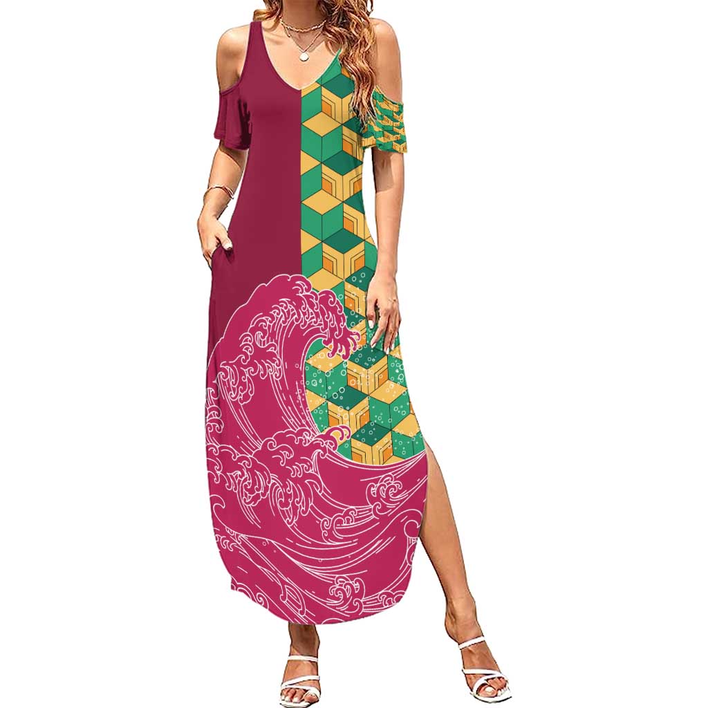 Japanese Bishamon-Kikkou Pattern Summer Maxi Dress Water Pillar Silent River Flow - Polynesian Pride