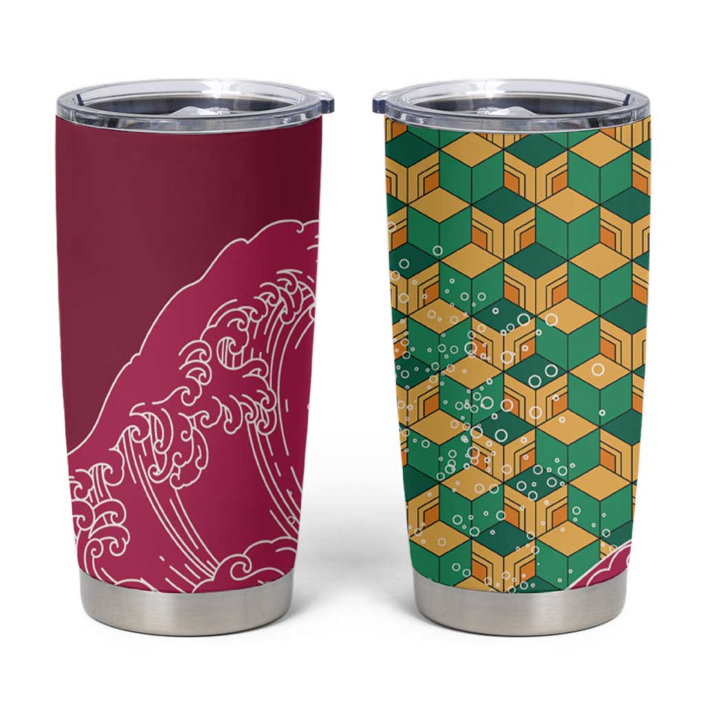 Japanese Bishamon-Kikkou Pattern Tumbler Cup Water Pillar Silent River Flow LT9 Burgundy - Polynesian Pride