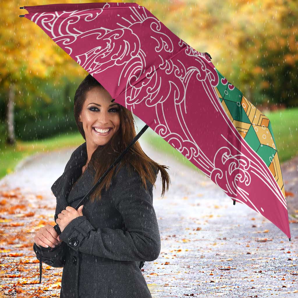 Japanese Bishamon-Kikkou Pattern Umbrella Water Pillar Silent River Flow - Polynesian Pride