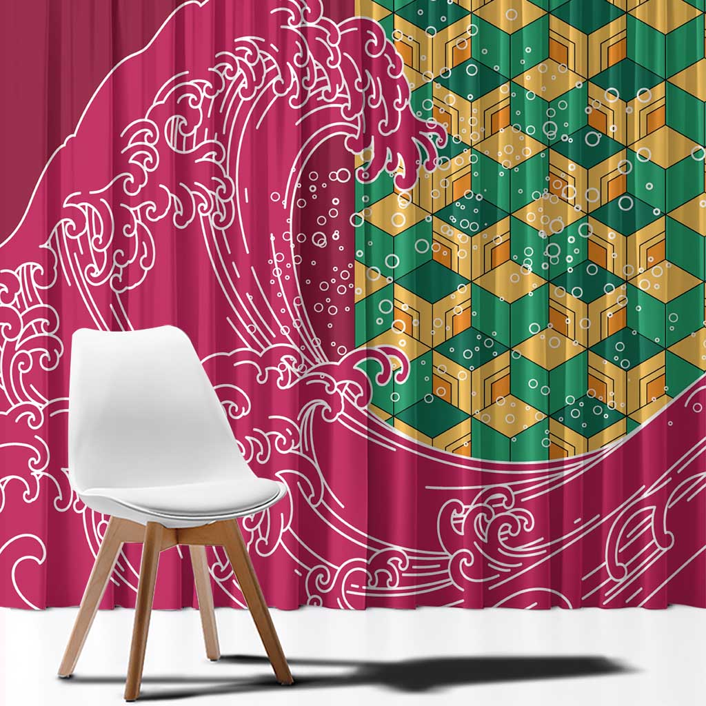 Japanese Bishamon-Kikkou Pattern Window Curtain Water Pillar Silent River Flow - Polynesian Pride