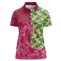Japanese Bishamon-Kikkou Pattern Women Polo Shirt Water Pillar Silent River Flow LT9 Female Burgundy - Polynesian Pride