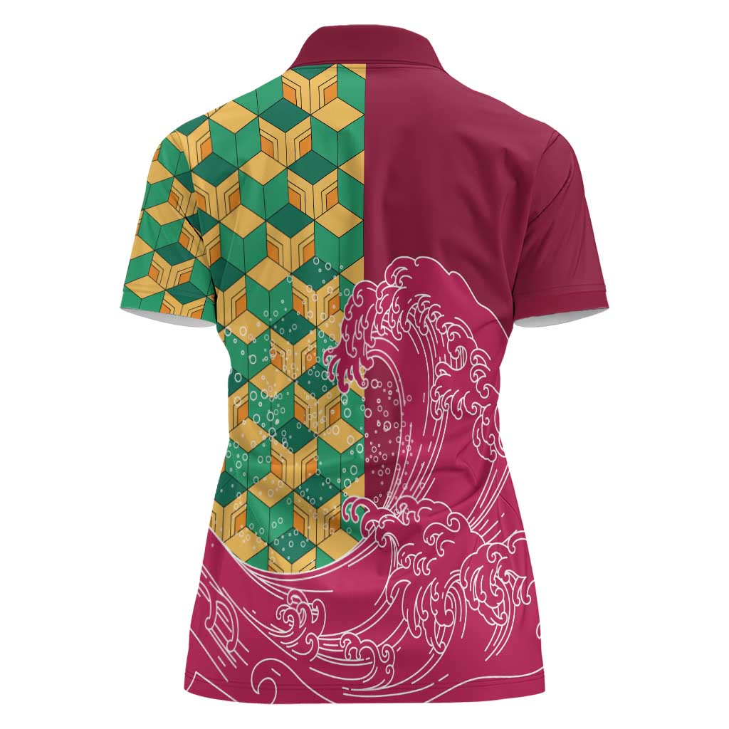 Japanese Bishamon-Kikkou Pattern Women Polo Shirt Water Pillar Silent River Flow LT9 - Polynesian Pride