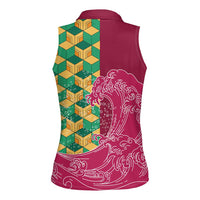 Japanese Bishamon-Kikkou Pattern Women Sleeveless Polo Shirt Water Pillar Silent River Flow - Polynesian Pride