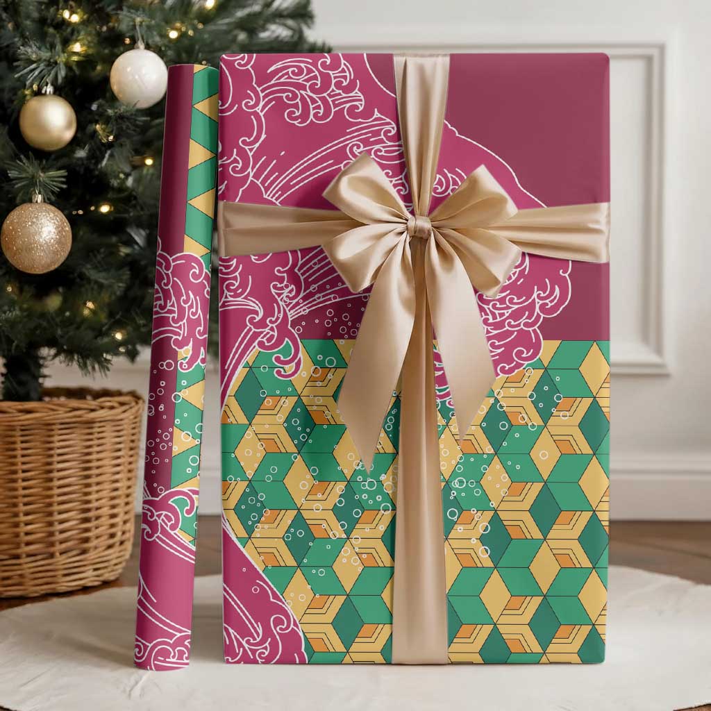 Japanese Bishamon-Kikkou Pattern Wrapping Paper Water Pillar Silent River Flow - Polynesian Pride