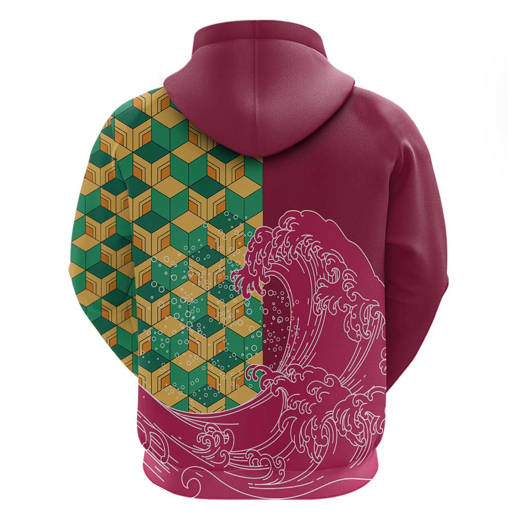 Japanese Bishamon-Kikkou Pattern Zip Hoodie Water Pillar Silent River Flow - Polynesian Pride