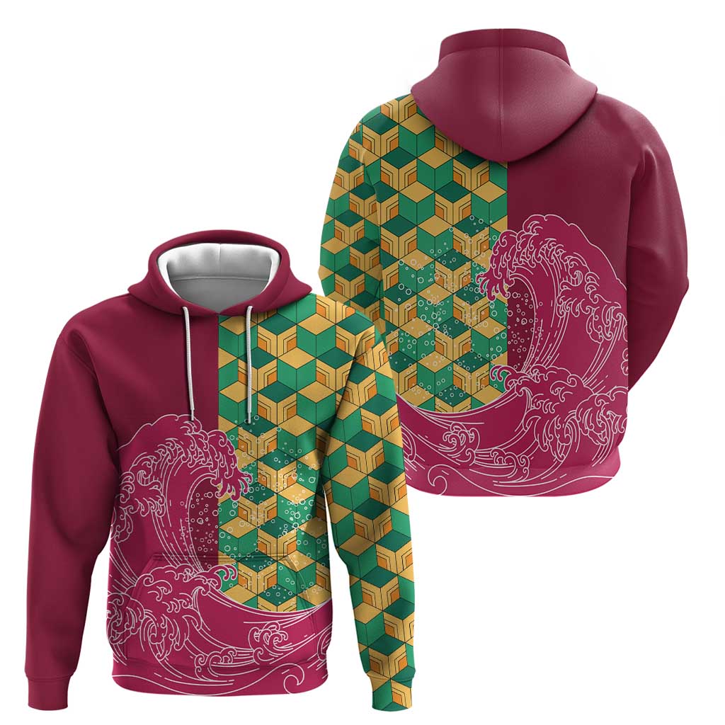 Japanese Bishamon-Kikkou Pattern Zip Hoodie Water Pillar Silent River Flow - Polynesian Pride