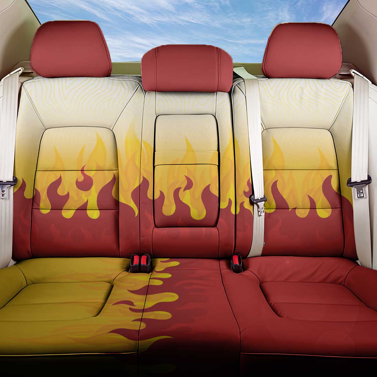 Japanese Kaen Pattern Back Car Seat Cover Flame Pillar Blazing Lion Heart - Polynesian Pride