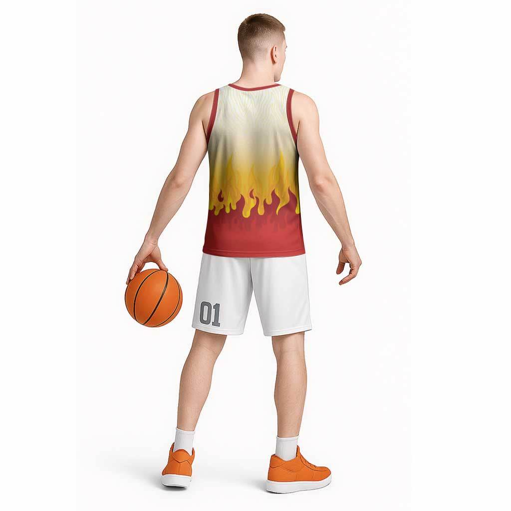 Japanese Kaen Pattern Basketball Jersey Flame Pillar Blazing Lion Heart - Polynesian Pride