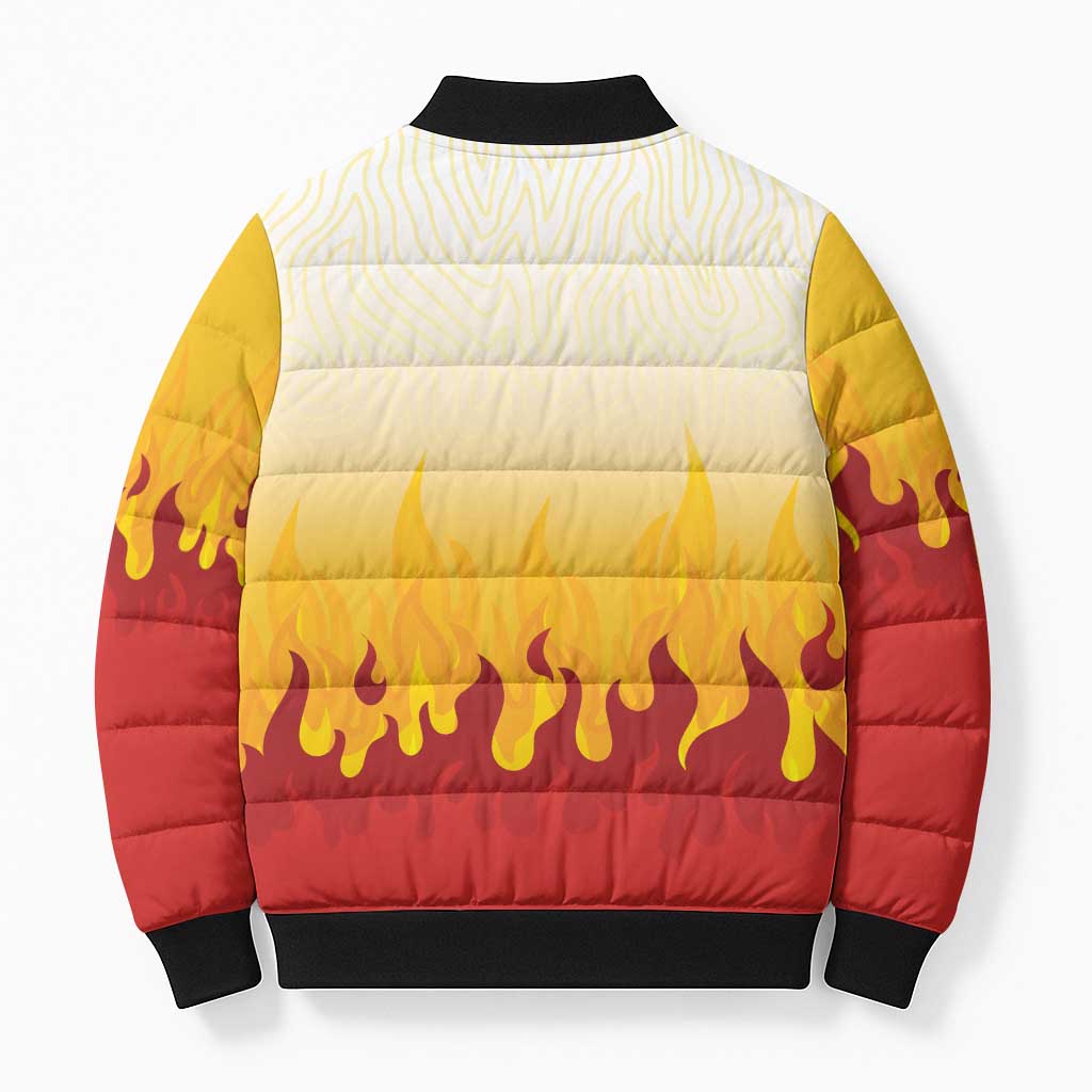 Japanese Kaen Pattern Bomber Puffer Jacket Flame Pillar Blazing Lion Heart - Polynesian Pride