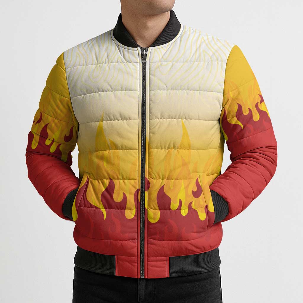 Japanese Kaen Pattern Bomber Puffer Jacket Flame Pillar Blazing Lion Heart - Polynesian Pride