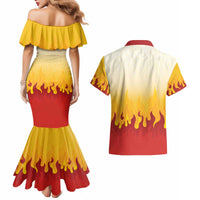 Japanese Kaen Pattern Couples Matching Mermaid Dress and Hawaiian Shirt Flame Pillar Blazing Lion Heart - Polynesian Pride