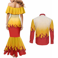 Japanese Kaen Pattern Couples Matching Mermaid Dress and Long Sleeve Button Shirt Flame Pillar Blazing Lion Heart LT9 - Polynesian Pride