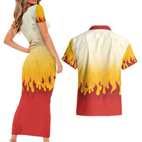 Japanese Kaen Pattern Couples Matching Short Sleeve Bodycon Dress and Hawaiian Shirt Flame Pillar Blazing Lion Heart - Polynesian Pride