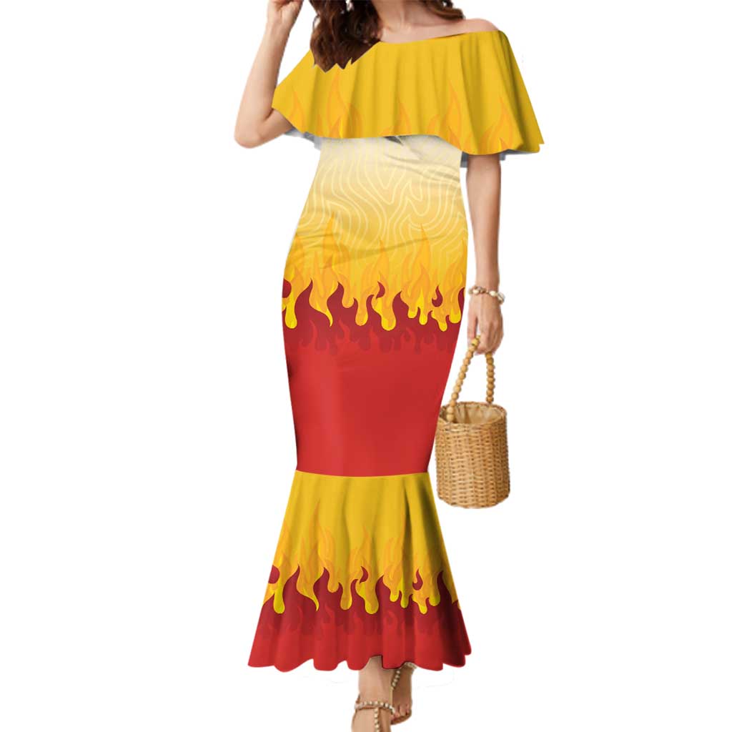 Japanese Kaen Pattern Family Matching Mermaid Dress and Hawaiian Shirt Flame Pillar Blazing Lion Heart - Polynesian Pride