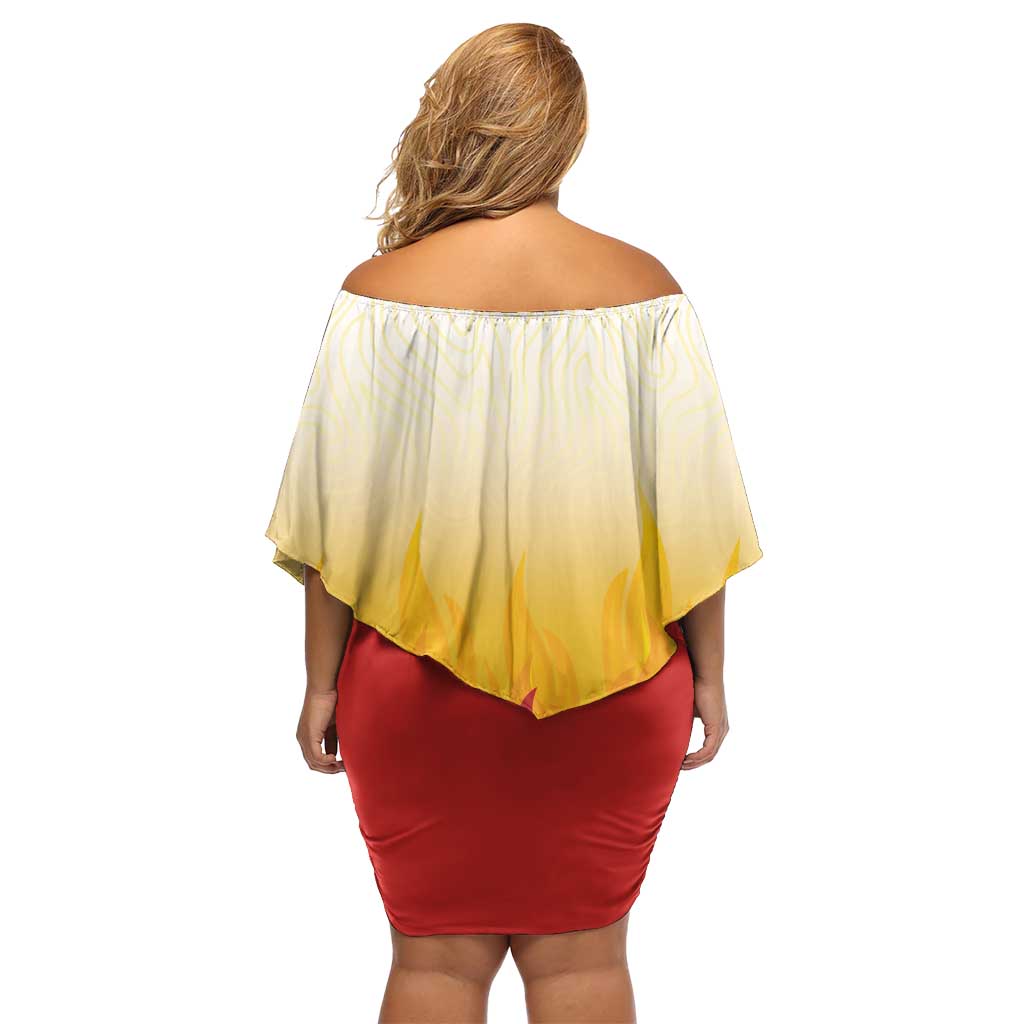 Japanese Kaen Pattern Family Matching Off Shoulder Short Dress and Hawaiian Shirt Flame Pillar Blazing Lion Heart - Polynesian Pride