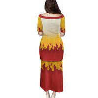 Japanese Kaen Pattern Family Matching Puletasi and Hawaiian Shirt Flame Pillar Blazing Lion Heart - Polynesian Pride