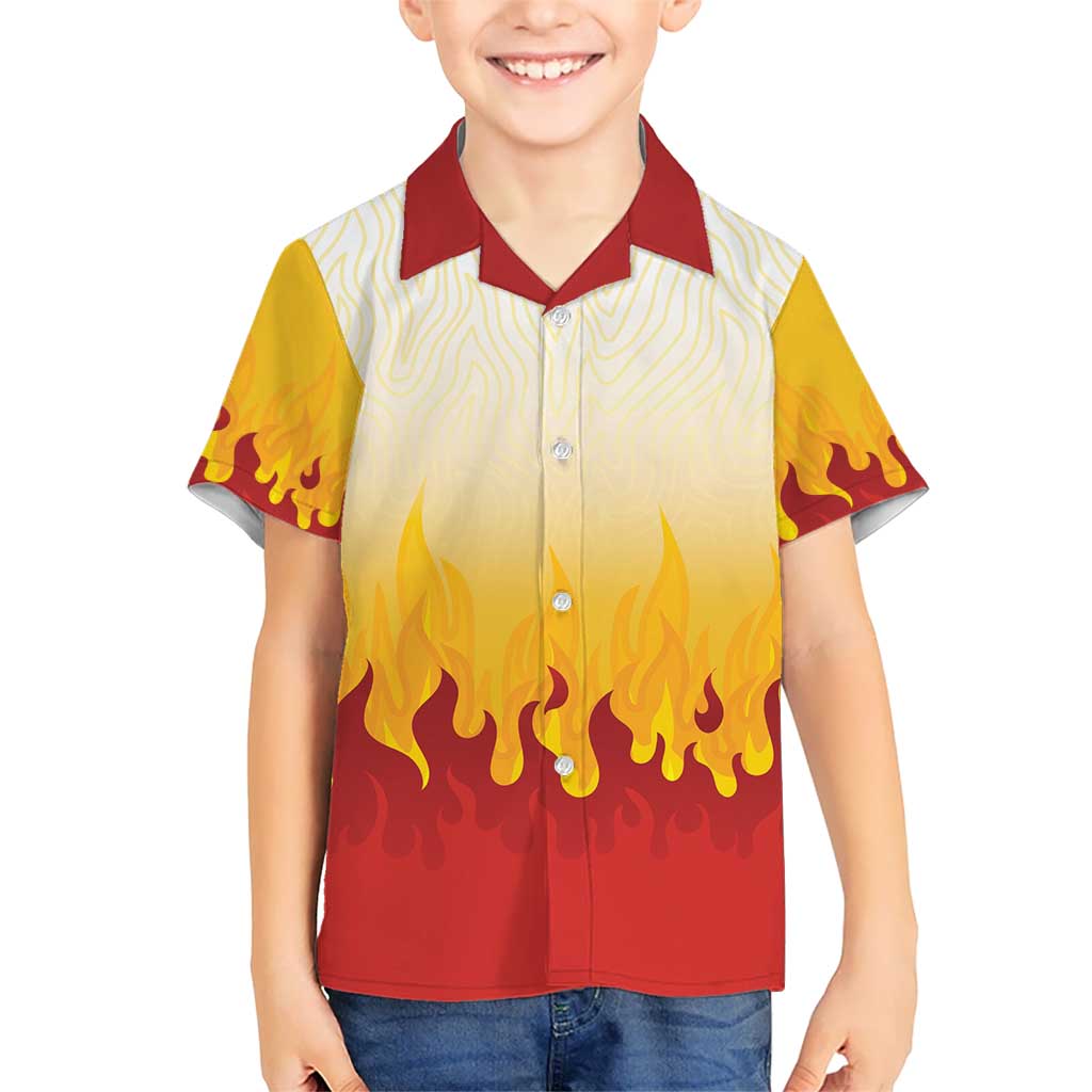 Japanese Kaen Pattern Kid Hawaiian Shirt Flame Pillar Blazing Lion Heart LT9 Kid Red - Polynesian Pride