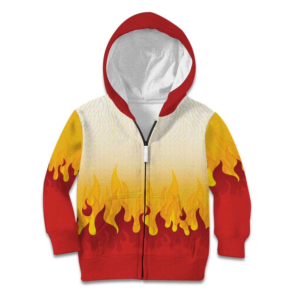 Japanese Kaen Pattern Kid Hoodie Flame Pillar Blazing Lion Heart LT9 Zip Hoodie Red - Polynesian Pride