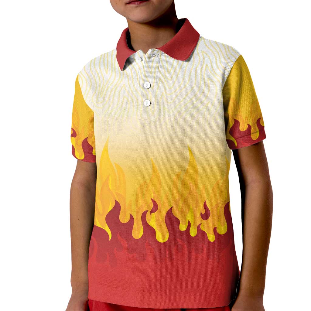 Japanese Kaen Pattern Kid Polo Shirt Flame Pillar Blazing Lion Heart LT9 Kid Red - Polynesian Pride