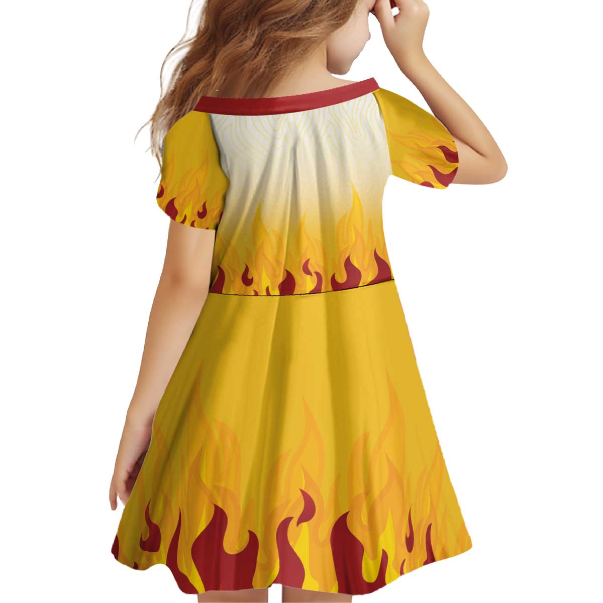 Japanese Kaen Pattern Kid Short Sleeve Dress Flame Pillar Blazing Lion Heart LT9 - Polynesian Pride