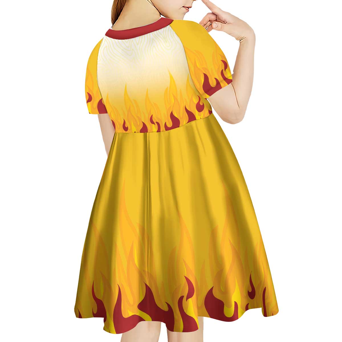 Japanese Kaen Pattern Kid Short Sleeve Dress Flame Pillar Blazing Lion Heart LT9 - Polynesian Pride