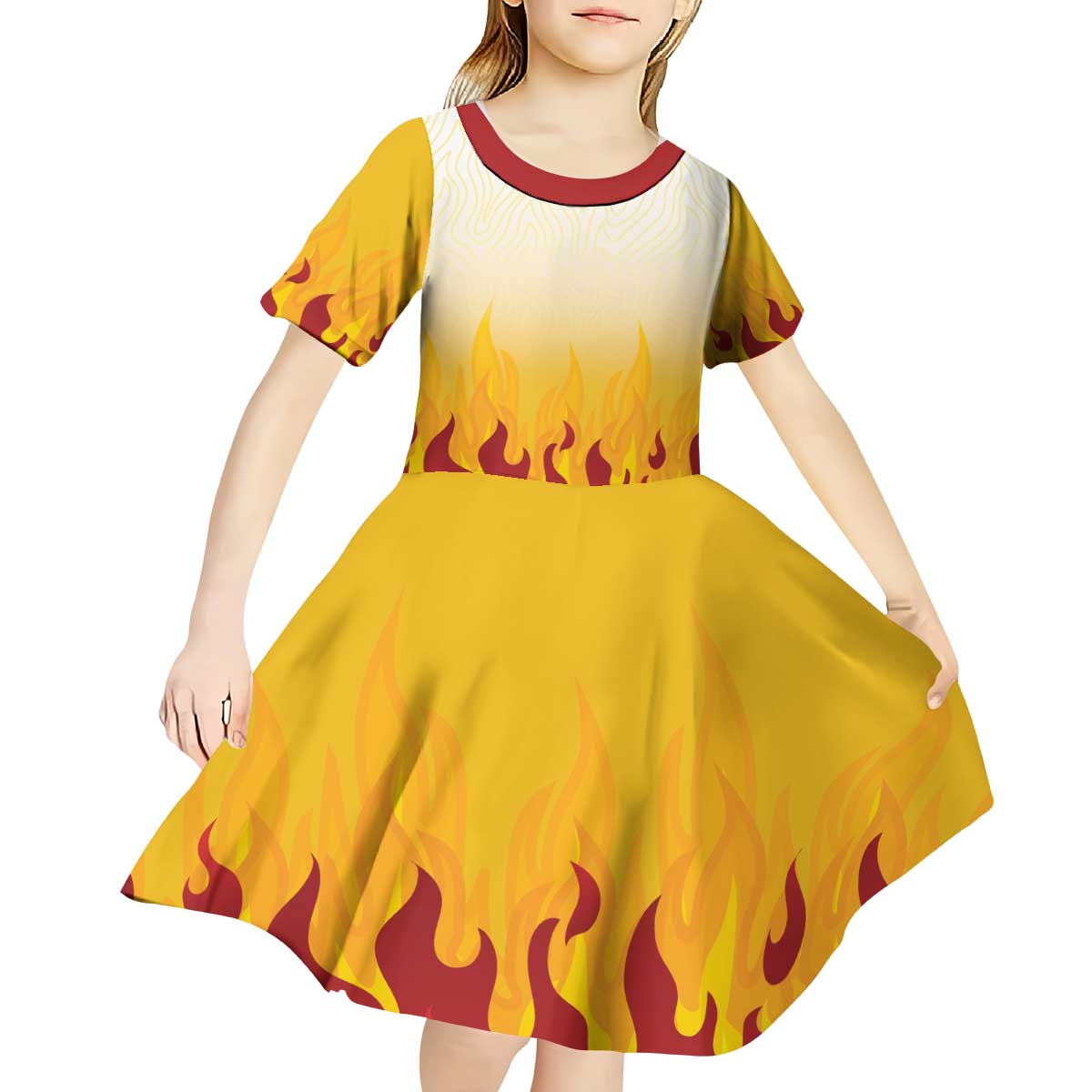 Japanese Kaen Pattern Kid Short Sleeve Dress Flame Pillar Blazing Lion Heart LT9 - Polynesian Pride