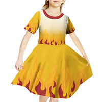 Japanese Kaen Pattern Kid Short Sleeve Dress Flame Pillar Blazing Lion Heart LT9 - Polynesian Pride