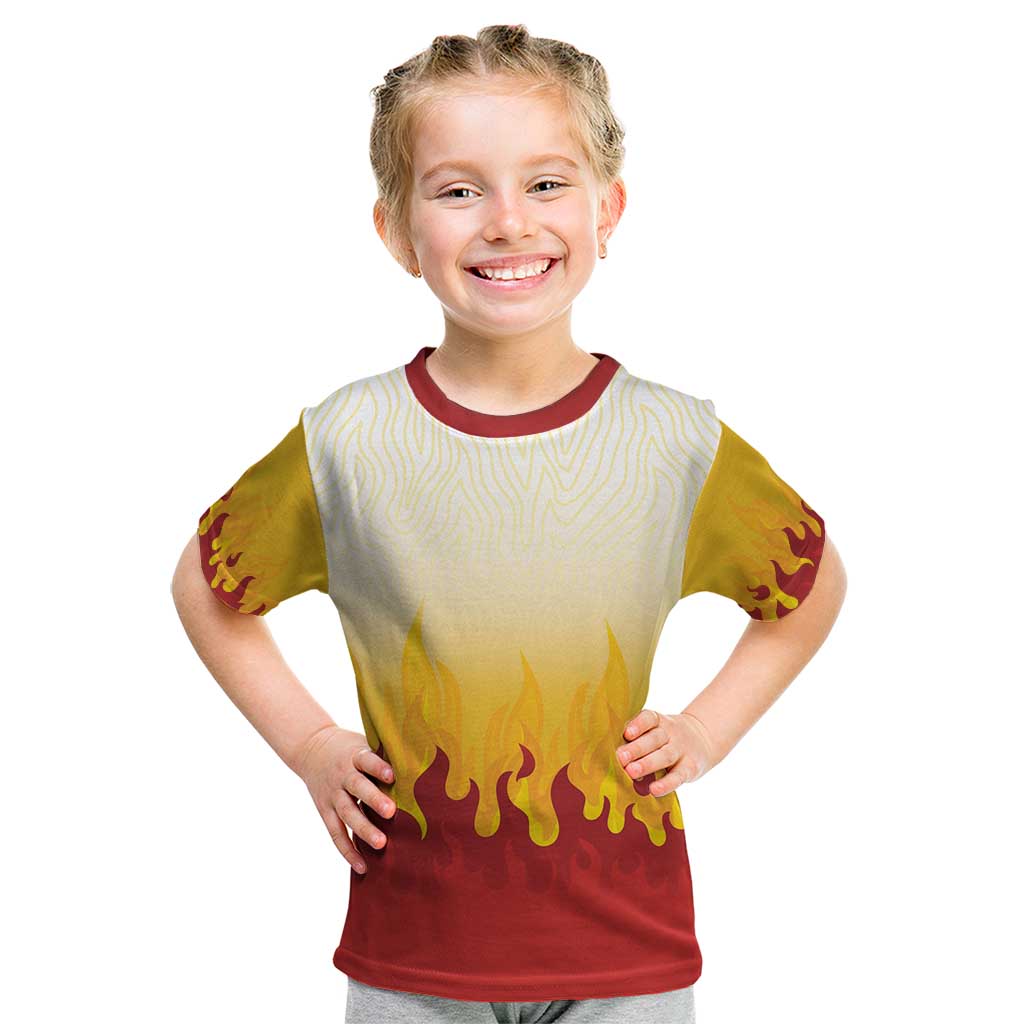 Japanese Kaen Pattern Kid T Shirt Flame Pillar Blazing Lion Heart - Polynesian Pride