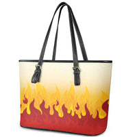 Japanese Kaen Pattern Leather Tote Bag Flame Pillar Blazing Lion Heart - Polynesian Pride
