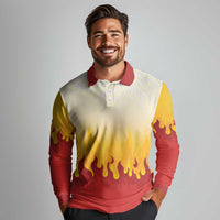Japanese Kaen Pattern Long Sleeve Polo Shirt Flame Pillar Blazing Lion Heart LT9 - Polynesian Pride