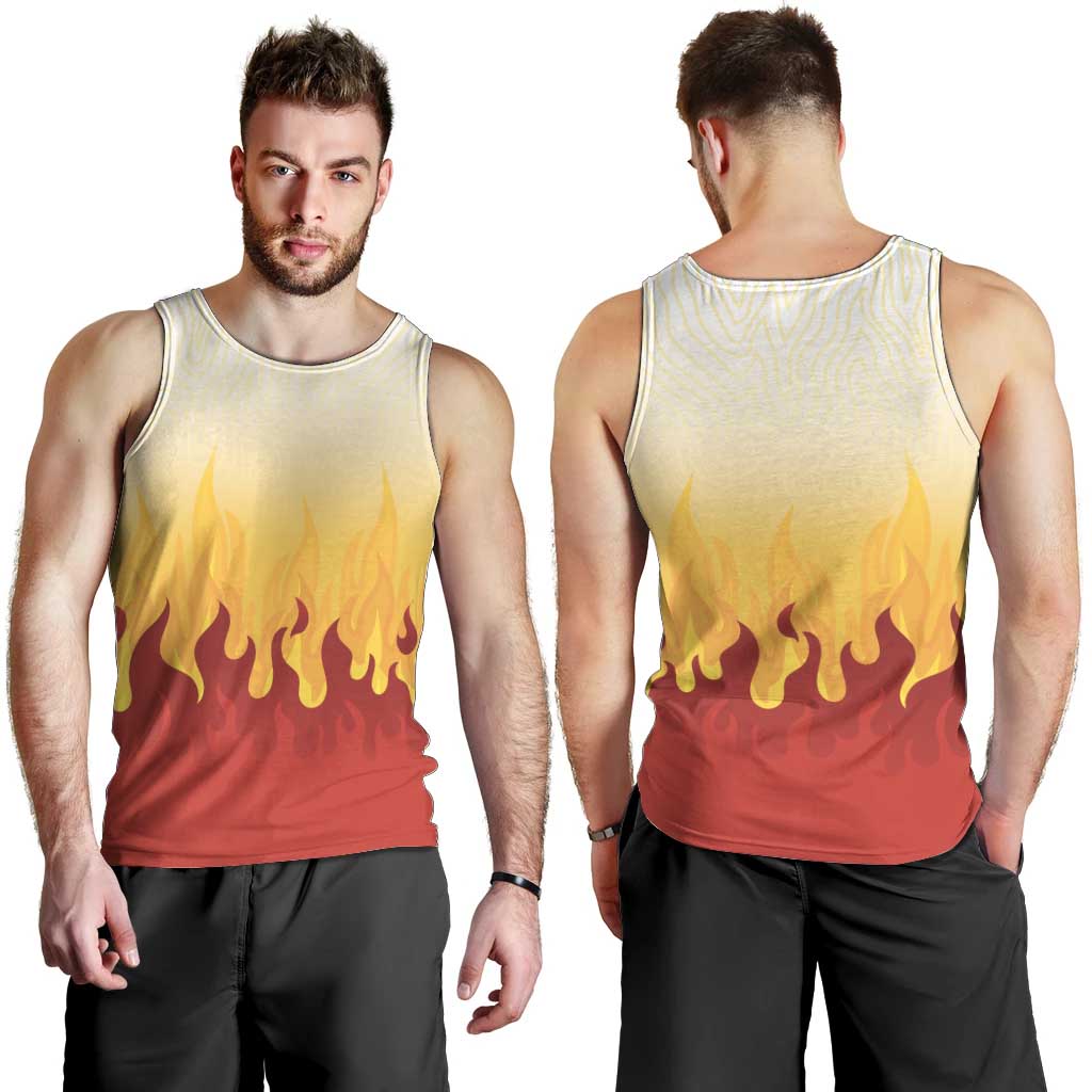 Japanese Kaen Pattern Men Tank Top Flame Pillar Blazing Lion Heart - Polynesian Pride