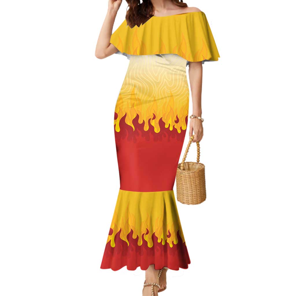 Japanese Kaen Pattern Mermaid Dress Flame Pillar Blazing Lion Heart - Polynesian Pride