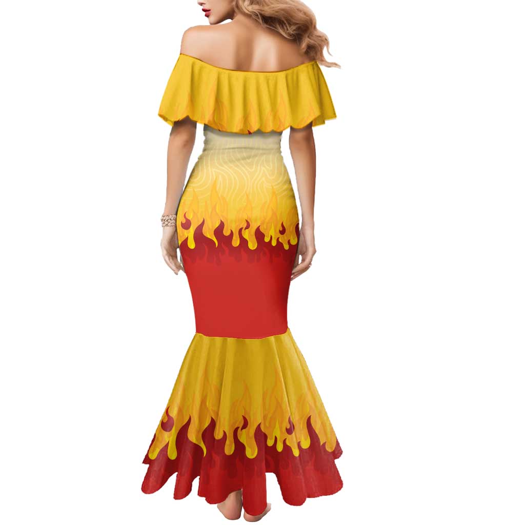 Japanese Kaen Pattern Mermaid Dress Flame Pillar Blazing Lion Heart - Polynesian Pride