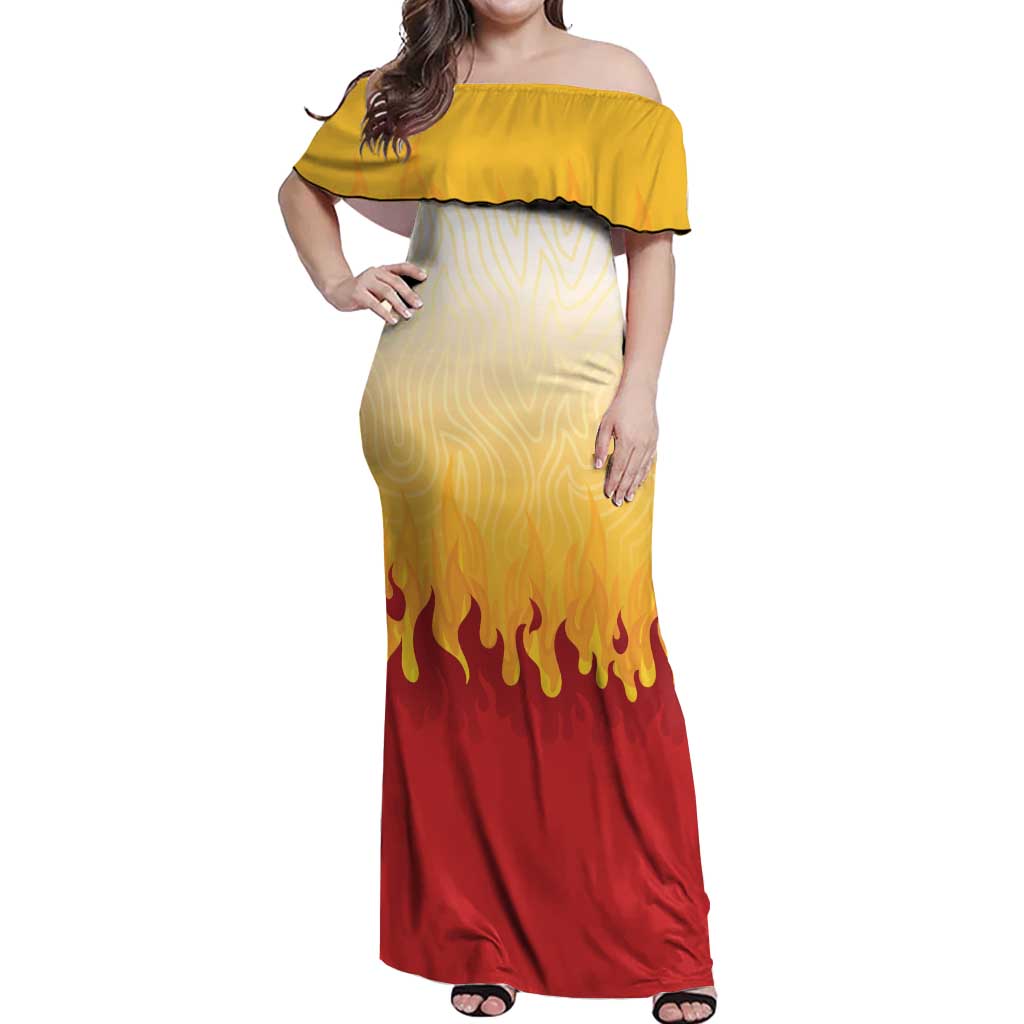 Japanese Kaen Pattern Off Shoulder Maxi Dress Flame Pillar Blazing Lion Heart LT9 Women Red - Polynesian Pride