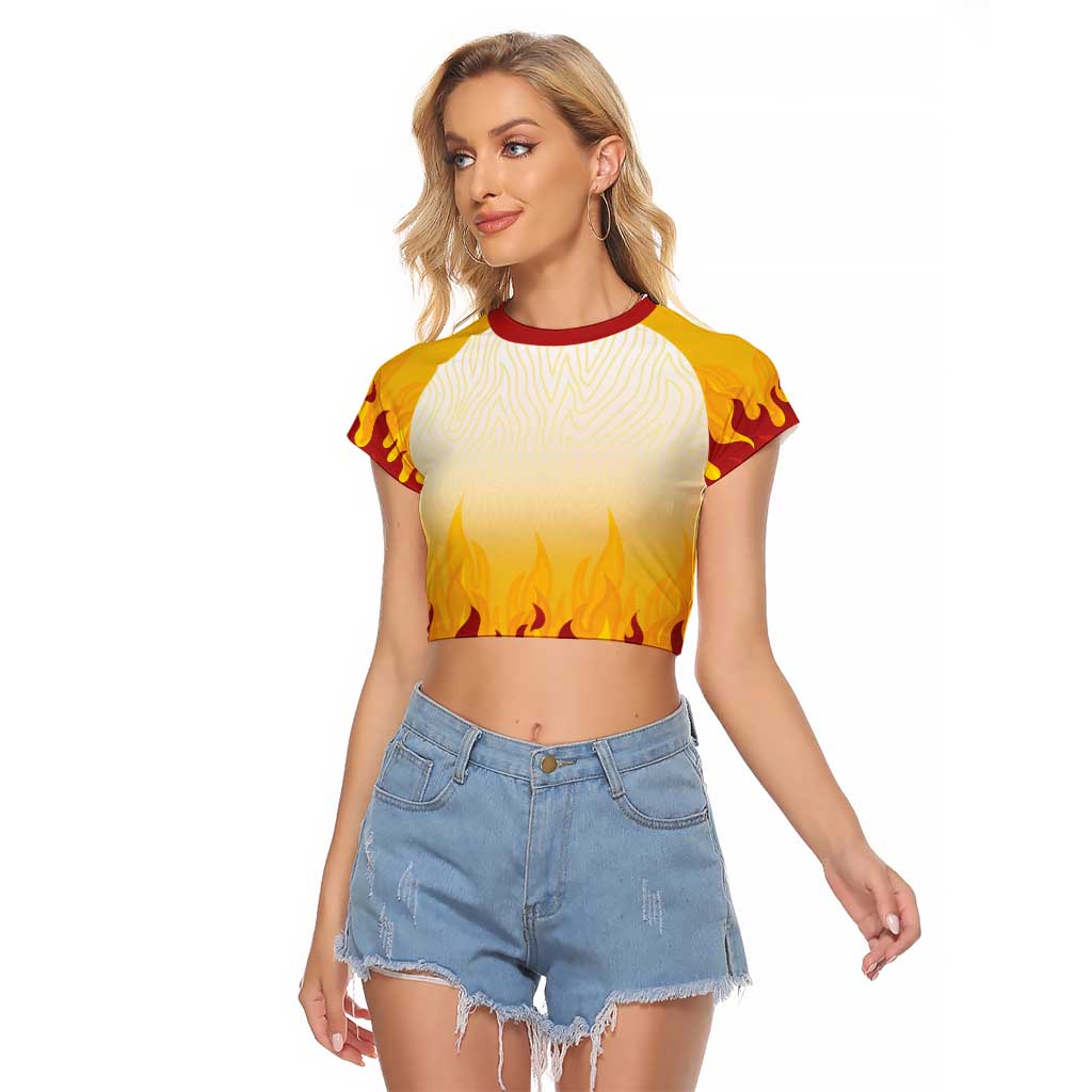Japanese Kaen Pattern Raglan Cropped T Shirt Flame Pillar Blazing Lion Heart - Polynesian Pride