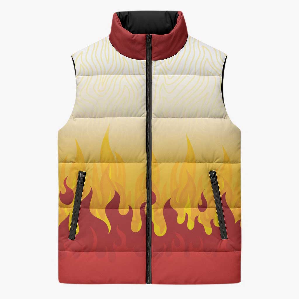 Japanese Kaen Pattern Sleeveless Puffer Jacket Flame Pillar Blazing Lion Heart - Polynesian Pride
