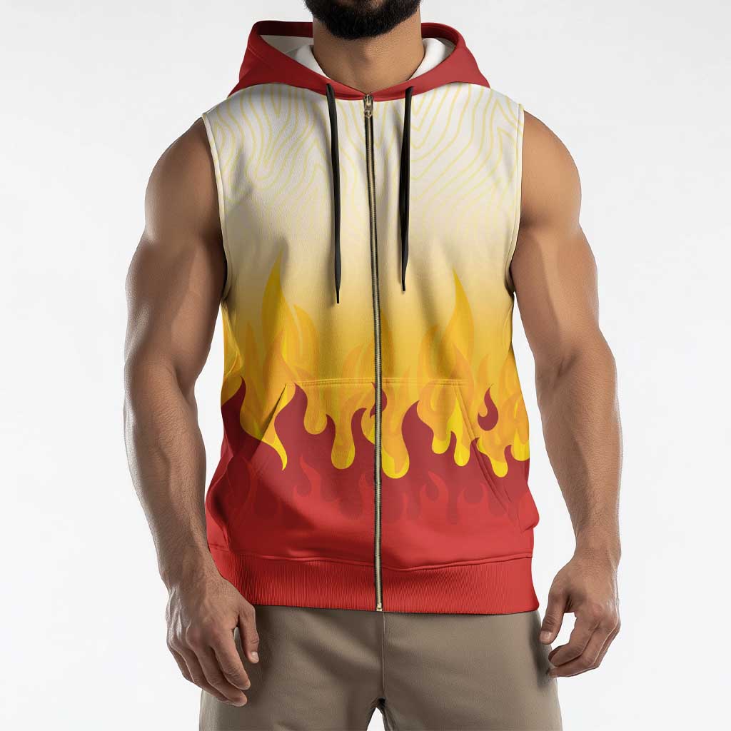 Japanese Kaen Pattern Sleeveless Zip Hoodie Flame Pillar Blazing Lion Heart - Polynesian Pride