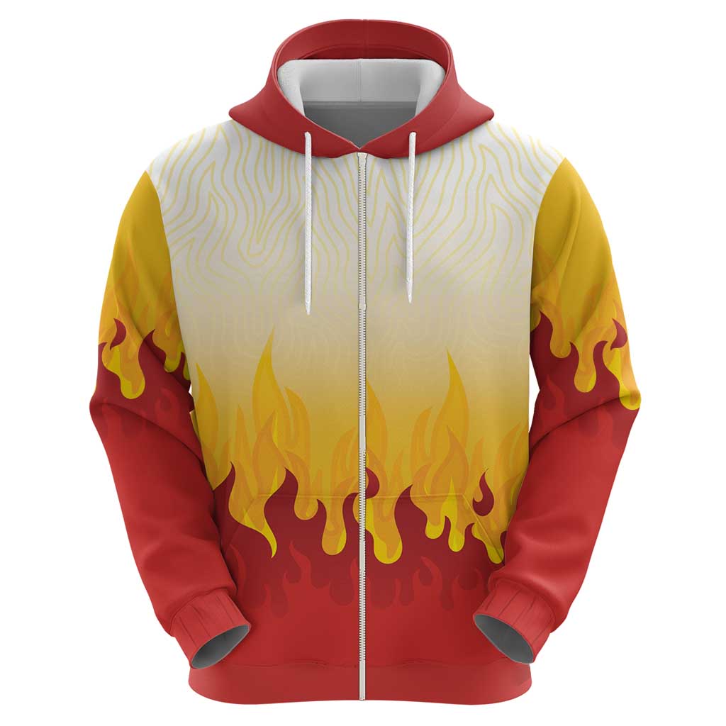 Japanese Kaen Pattern Zip Hoodie Flame Pillar Blazing Lion Heart - Polynesian Pride