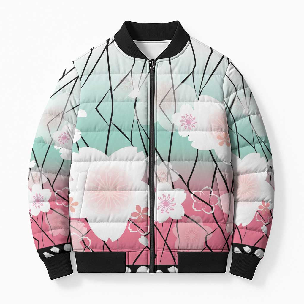 Japanese Kocho Pattern Bomber Puffer Jacket Insect Pillar Butterfly Flower Fairy LT9 Unisex Pink - Polynesian Pride