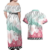 Japanese Kocho Pattern Couples Matching Off Shoulder Maxi Dress and Hawaiian Shirt Insect Pillar Butterfly Flower Fairy - Polynesian Pride