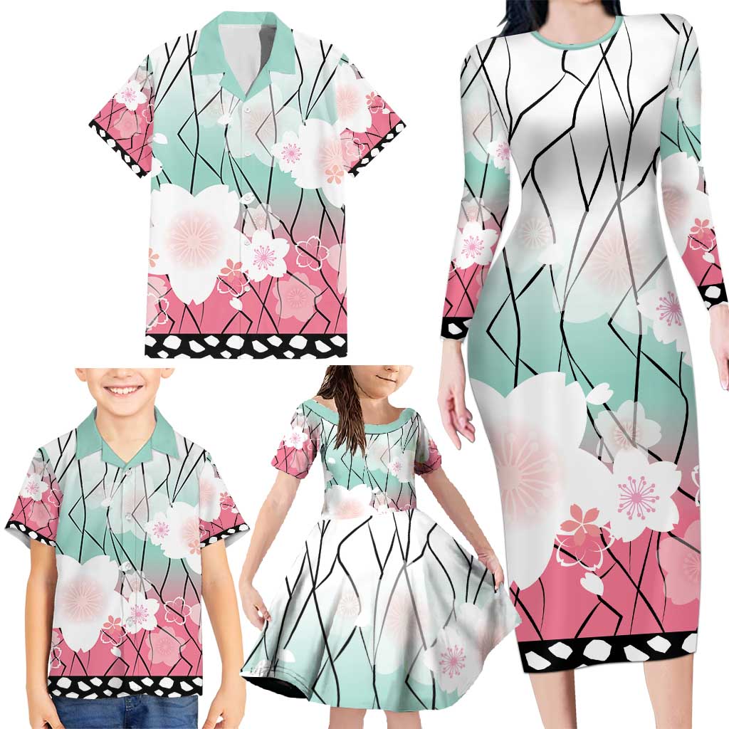 Japanese Kocho Pattern Family Matching Long Sleeve Bodycon Dress and Hawaiian Shirt Insect Pillar Butterfly Flower Fairy - Polynesian Pride