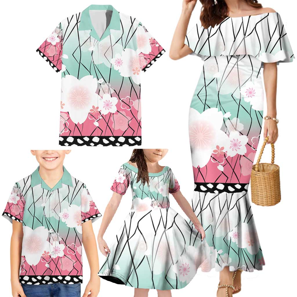 Japanese Kocho Pattern Family Matching Mermaid Dress and Hawaiian Shirt Insect Pillar Butterfly Flower Fairy - Polynesian Pride