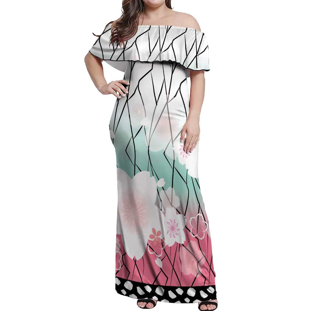 Japanese Kocho Pattern Off Shoulder Maxi Dress Insect Pillar Butterfly Flower Fairy LT9 Women Pink - Polynesian Pride